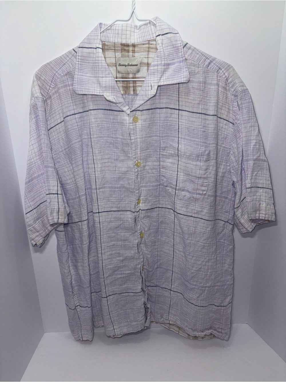 Tommy Bahama Lavender and White Plaid Short-Sleeve Button-Down